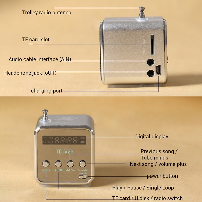 Portable TD V26 Digital Radio Speaker Mini FM Radio Receiver
