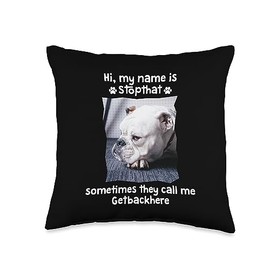 Funny French Bulldog Hyper Bad Dog Pet Names My Name is Stopthat Funny Hyper French Bulldog Dog Owner Throw Pillow, 16x16, Multicolor