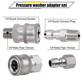 4pcs Pressure Washer Coupler, NPT 1/4 Inch Stainless Steel Quick Connect Fittings Male Female Pressure Washer Accessories with Internal External Thread (Silver)
