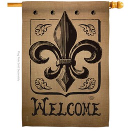 Ornament Collection Welcome Fleur De LYS House Flag - Country Living Vintage Flower Lily Lis French Party Mardi - Decoration Banner Small Garden Yard Gift Double-Sided Made in USA 28 X 40