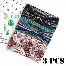 Aceorna Boho Bandeau Headbands Wide Knot Hair Band Stretch Turban Head Wraps Fashion Hair Accessories for Women 3 Pcs (Stylish)