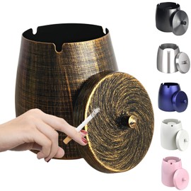 WUSIFIE Ash Tray, Large Outdoor Ashtray with Lid, Ashtray for Outside Patio, Stainless Steel Windproof Smokeless Ash Tray for Balcony, Ashtrays for Smokers, Cigar, Home Office Decoration