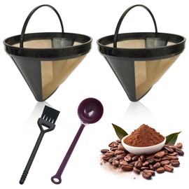 Kaffeefilter wiederverwendbar aus Edelstahl + 2 Filter + Kaffeelöffel + Reinigungsbürste + Kompatibel mit Kaffeebereiter