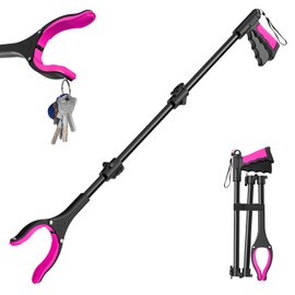 36" Grabber Reacher Tool, Foldable Reacher Grabber Pickup Tool with 360° Rotating Jaw & Two Magnets, Extra Long Trash Picker Upper Grabber, Lightweight Grabbers for Seniors, Pink