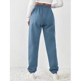 PINSPARK Women's Fleece Lined Sweatpants Winter Joggers Athletic Pants Casual Thick Warm Cinch Sweat Pants Pockets Gray Blue S
