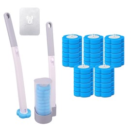 Bebeay Escobilla para Inodoro Desechable 30pcs,Cepillo de Inodoro Desechable Incluye Líquido Limpiador, Toilet Brush con Gancho, Estante y 30 Cabezales de Repuesto, Limpiador de Baño y Inodoro