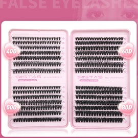 SIISTAS Individual lashes, Cluster Lashes Extensions 546PCS Fluffy Individual Eyelashes DIY Cluster Eyelash Extensions 8-16MM Russian D Curl Natural Soft Cluster Lash Extension at Home(40+50+60+80)