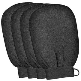Haobase 4 Pcs Exfoliating Gloves Body Scrub Glove Bath SPA Exfoliating Mitts Dead Skin Remover Gloves for Women and Men (Black)