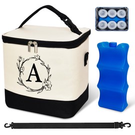 Anverion Breastmilk Cooler Bag with Ice Pack, Breast Milk Cooler travel Bag with Cooler Fits 6 Baby Bottles Up to 5 Ounce, Baby Bottle Cooler Bag with Shoulder Strap for Nursing Mom Daycare(Letter A)
