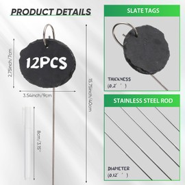 Colingmill 12 Sets Plant Labels Slate Plant Tags Garden Sign Marker Weatherproof Reusable Natural Slate Garden Sign Hanging Tag with Metal Stake and Pen for Outdoor Flower Vegetable(Oval)