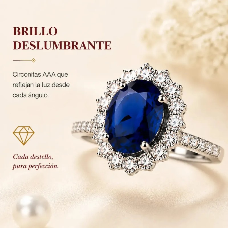 anillo de compromiso plata - Anillo Compromiso Ajustable Zafiro Azul