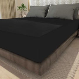 wyewye Super King Fitted Sheet, Black, 180x200 cm with 40 cm Super Deep Pocket, Microfiber Fabric Bed Fitted Sheets, Breathable, Wrinkle-resistant, Non-shrinking, Non-fading