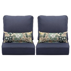 TRP Deep Seat Indoor Outdoor Patio Chair Cushion Set of 2 with Lumbar Support Back Pillow | All Seasons Dark Blue Color Rectangle Universal Fit Removeable Covers Fade Water Proof 22" X 24"