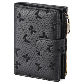 GAEKEAO Small Wallets for Women Leather RFID Blocking Bifold Coin Zipper Pocket Wallet Card Case with ID Window