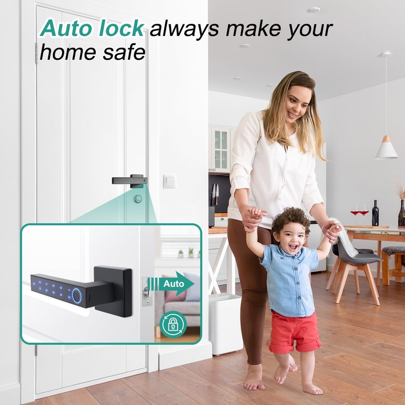 Fingerprint Door Lock,Smart Door Knob,Keyless Entry Door Lock with Handle,Biometric