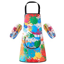 MINIQ Kids Painting Apron with Sleeve Covers,Waterproof Art Smock Artist Smocks,Apron for Age 5-8
