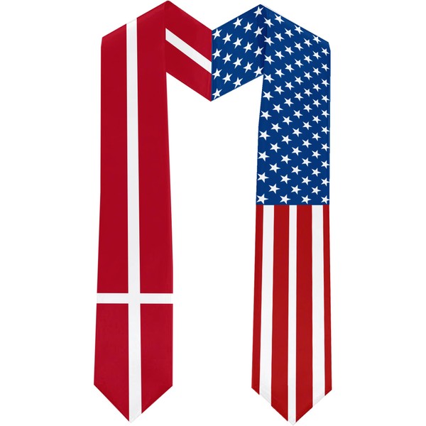 2025 Denmark Flag and USA Flag Graduation Stole Graduation Sash