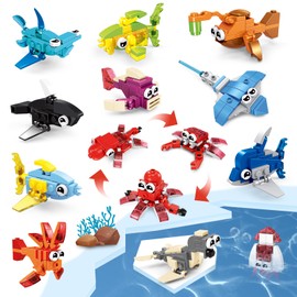 VOPOGLNE Party Favors for Kids, 36 Kinds of Marine Animals Building Blocks Toy 12 Pack, 322PCS Building Set, Classroom Prizes, Goodie Bag Stocking Stuffers, Ideas for Boys and Girls Ages 6-12+