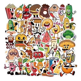Comida Variada Cool Sabores Diversión Color 50 Calcomanías Stickers PVC Vs Agua Stickers Variados Sin Repetir Impermeables Removible Diseños Únicos para Electrónicos, Laptops, Termos, Celulares