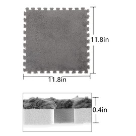 Typutomi 10pcs Plush Puzzle Foam Floor Mat, Soft Fluffy Interlocking Square Foam Tiles Area Rugs Carpet for Parlor Bedroom Decoration(11.8x11.8in, Grey & White)