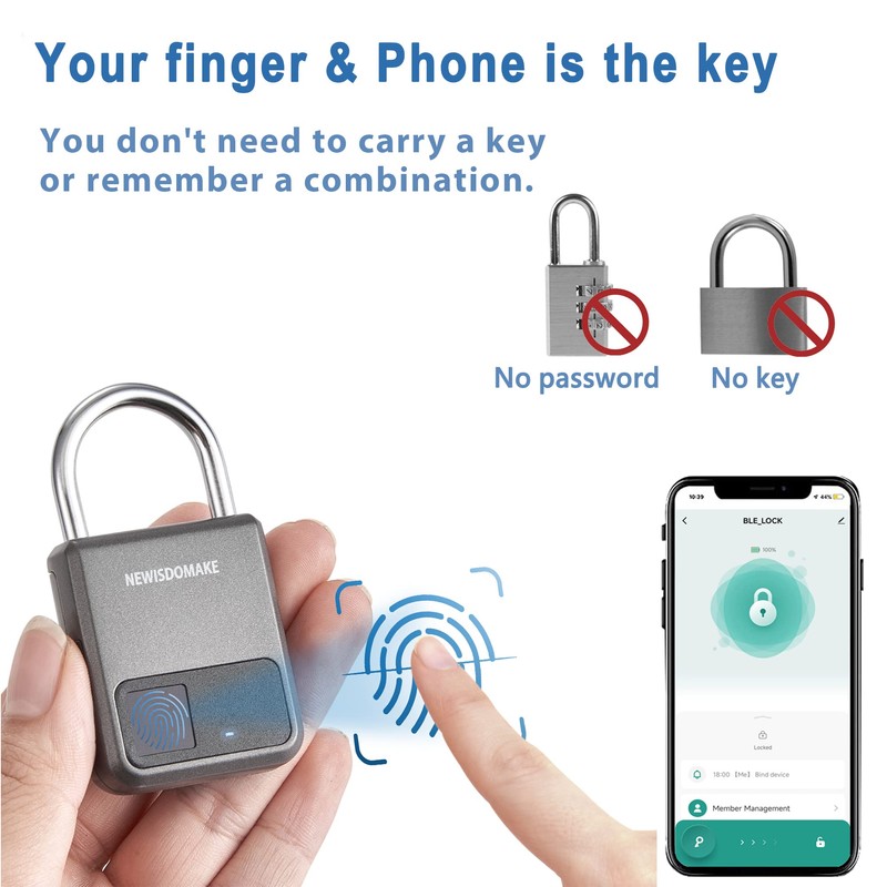 Fingerprint Padlock, (Gray) 3.9 55