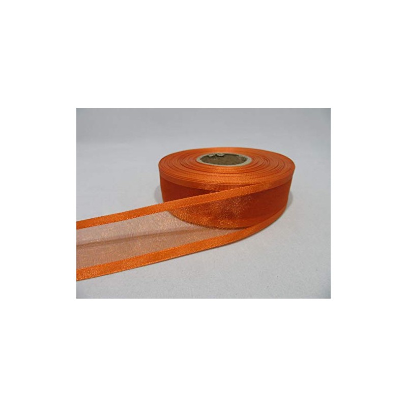 2 metres x 25mm Edged Organza Ribbon Pumpkin Dark Orange