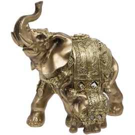Maturi Gold Coloured Elephant and Calf with Glitter and Diamante Detailing