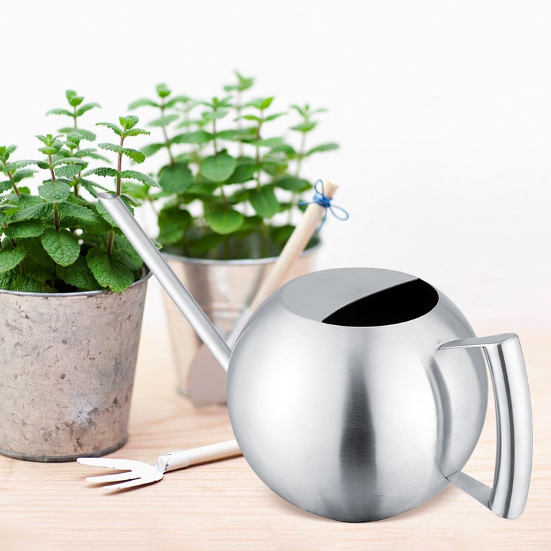 Stainless Steel Watering Can 1000mL Long Mouth Round Sprinkling Pot