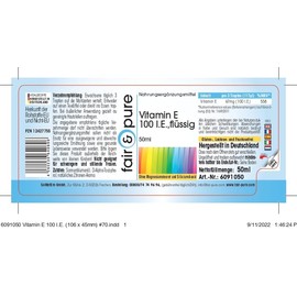 Fair & Pure® - Vitamin E - Oil 100 IU as D-Alpha Tocopherol with Lemon Oil - Vegan - 50 ml - Vitamin E Drops - for Internal and External Use