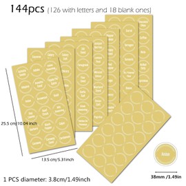 144 Spice Jar Labels, Stickers for Spice Bottles, White Letters on Round Clear Stickers, 38mm Spice Jar Labels 126 Preprinted Waterproof Oil-Resistant Labels & 18 Extra Blank Write-on Labels
