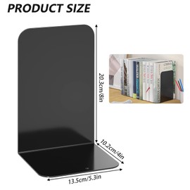 Quixotical 4 pcs Bookend Supports, Bookends Metal Black, 21 x 9 x 13.5 cm Heavy Duty Bookends, Book Ends for Shelves, Book Holder With Non-Slip Mat, for Office, School, Home, Library