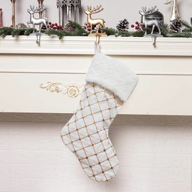 RXXR 1 Piece White Golden Sequin Glitter Christmas Stockings, Hanging Stockings for Christmas Decoration Gift, Party Decoration Christmas