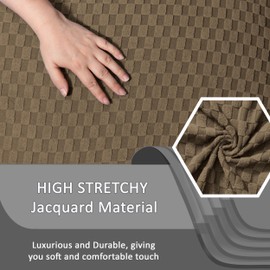 ULTICOR 8-Pieces Recliner Sofa Covers, Jacquared Stretch Couch Covers for 3 Cushion Reclining Sofa Slipcovers Thick Soft Washable (Style 1) (Sand, 3 Seater Recliner Cover)