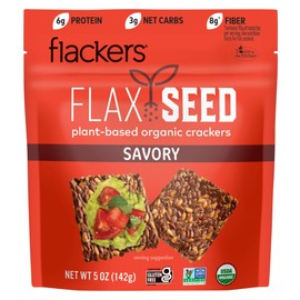 Flackers Organic Savory Flaxseed Crackers, Gluten Free, Non GMO, Vegan, Keto Snack, 8g Fiber, 3g Net Carbs, 5 Ounce 6-Pack