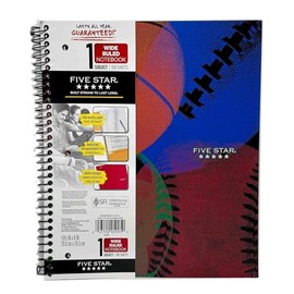 Five Star Spiral Notebook, 1 Subject, Wide Ruled Paper, 100 Sheets, 10-1/2" x 8", Sports, Assorted Designs (05026)