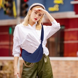 Crescent Bag for Women, Corduroy Half Moon Bag Crescent Crossbody Bag Dumpling Bag Solid Color Hobos Crossbody Bags with Adjustable Strap for Travel Work School Daily Use (Navy)