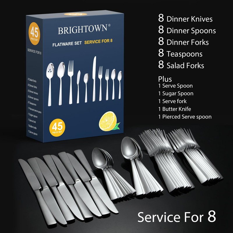 45-Piece Flatware Sets, Silverware Set for 8, Durable Stainless Steel