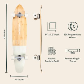 Retrospec Zed Longboard Skateboard Complete Cruiser | Bamboo & Canadian Maple Wood Cruiser w/Reverse Kingpin Trucks for Commuting, Cruising, Carving & Downhill Riding