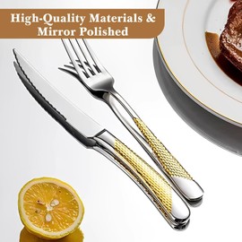 CAMPHOME 16-Piece Stainless Steel Modern Flatware Set For 4,Silverware Set With Gold Pattern Handle, Silver and Gold Dining Cutlery set