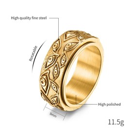 FUTPLOR Stainless Steel Eye of God Rotating Ring Fidget Anxiety Ring for Stress Relieving, Evil Eye Spinning Jewelry for Men, Stainless Steel,Size 7 to 13 (Gold, 10)