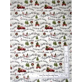 3 Wishes Christmas Truck Bicycle Words Cotton Fabric Home For Holidays 3 Wishes By Yard