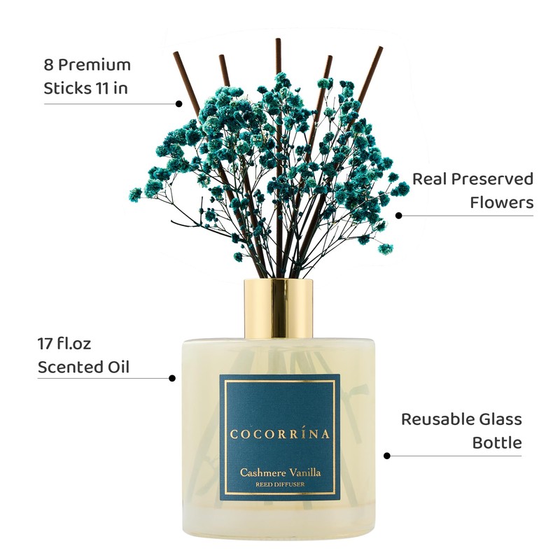 COCORRÍNA Reed Diffuser - Cashmere Vanilla 17 Fl.oz Reed Diffuser