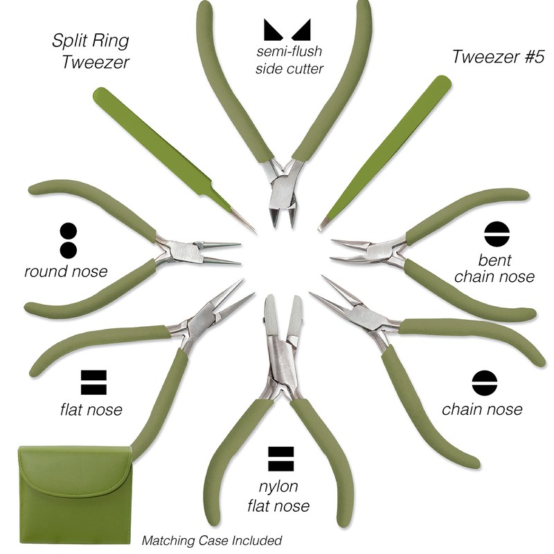 BEADSMITH 8 FASHION- OLIVE COLOR TOOL SET FOR MAKING JEWELRY