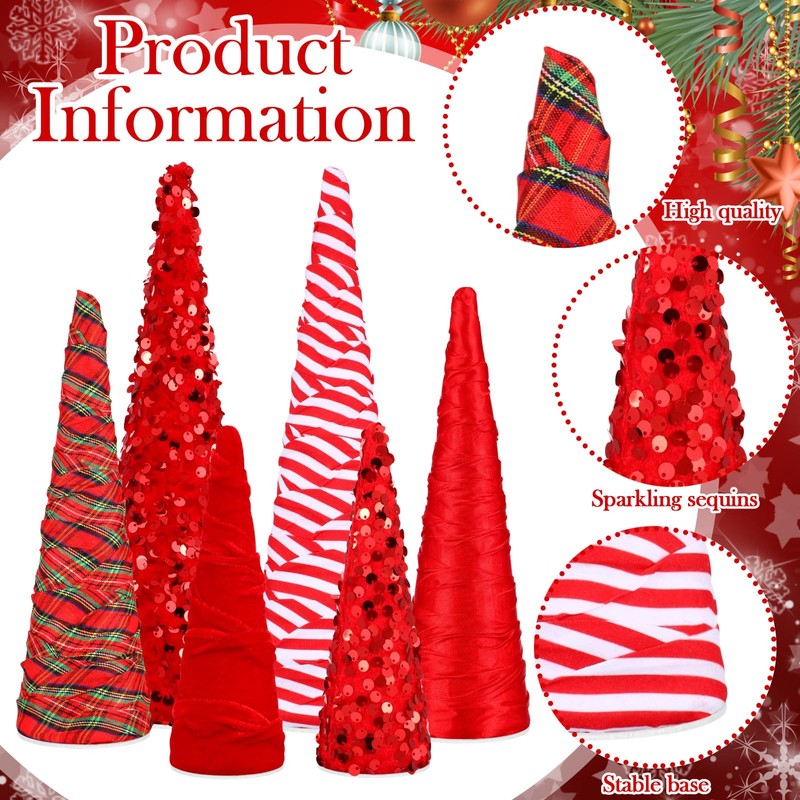 Anglechic 6 Pcs Christmas Mini Cone Trees Tree Glitter Table
