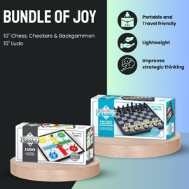 Tradeopia Magnetic Classics Board Game Combo - 10" 3 in 1 Chess, Checkers & Backgammon and 10" Ludo