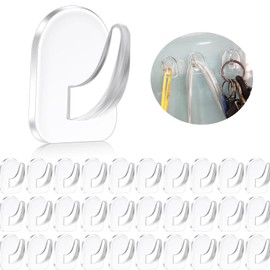 YMCLUB 30 PCS Clear Adhesive Wall Hooks - Transparent Acrylic, Reusable & Non - Marking. Ideal for Kitchen, Bath, Bedroom & Office