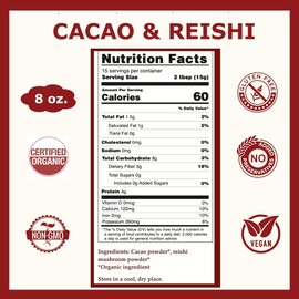 Cacao & Reishi Mushroom Blend Powder, 8oz - Organic, Non-GMO, Vegan, Gluten Free, Keto Bag – Antioxidant-Rich Raw Cacao with Adaptogens to Support Relaxation & Wellness