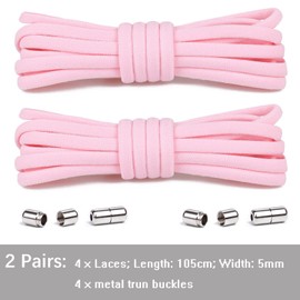 Olukssck 2 Pairs of Elastic Shoelaces with No Tying - Quick Lacing System with Metal Lock, Set for Runners, Children, 105 cm Length, Diameter 5 mm, Light Pink