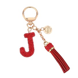 RANXIZY Cute Rhinestone Initial Letter Keychains for Women With Tassel,Crystal Bling Bag Charm Pandent for Women(Red J)