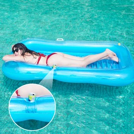 Inflatable Tanning Pool Lounger Float with Sprinkler, 78" x 48" Pool Floats Adult with Pillow, 3 in 1 Blow Up Tanning Bed, Suntan Tub Raft Floatie for Pools, Beach, Backyard Summer Water Party（Blue）